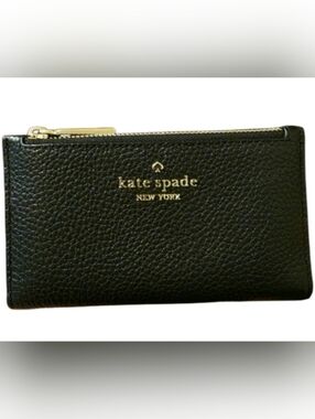 Kate Spade New York Black Pebbled Leather Bifold Wallet w/ Zip Pocket